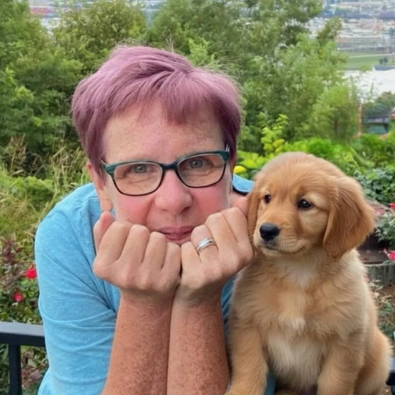 Ohio Hound Rescue foster volunteer with a rescue puppy
