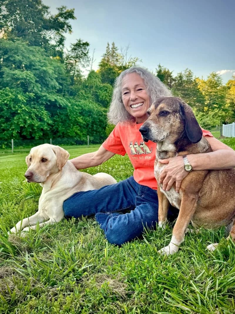 Addie Rosenthal with rescue dogs