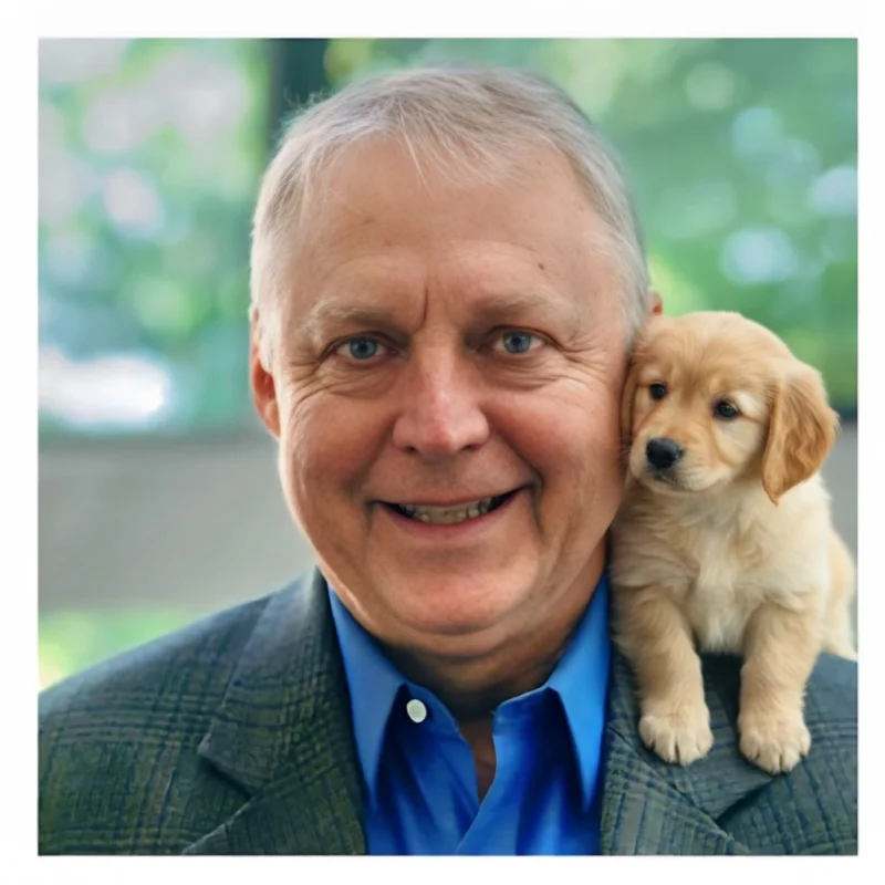 Christopher White with a rescue puppy